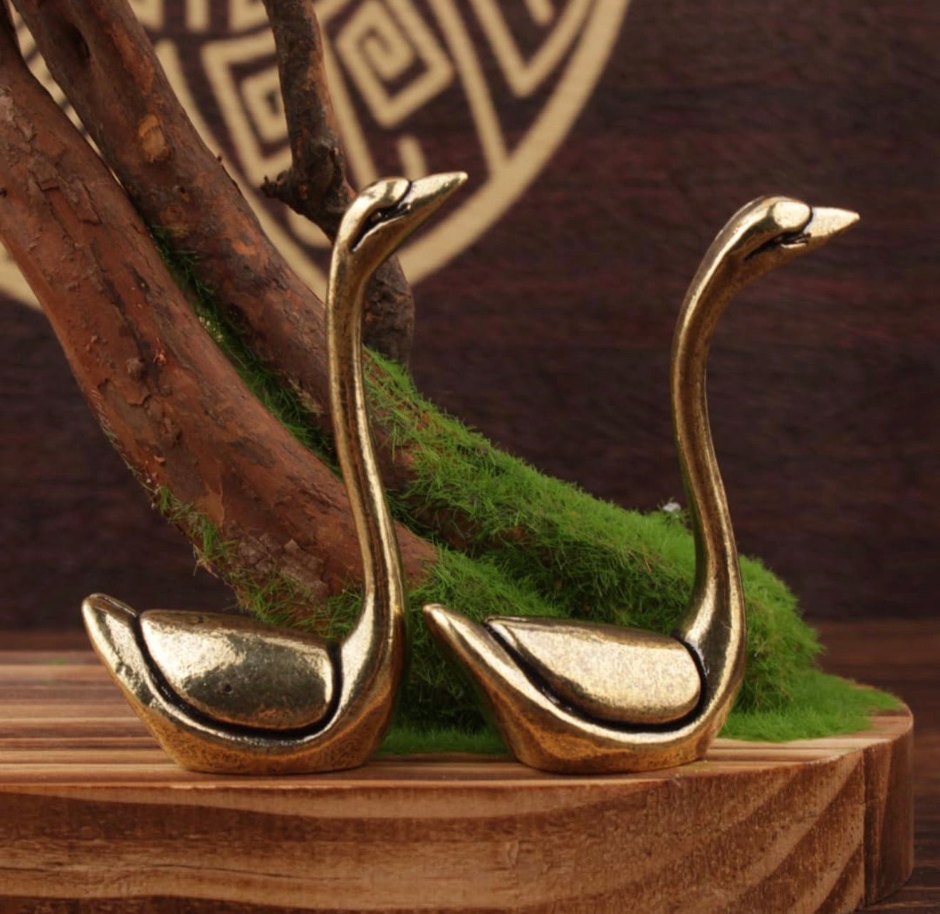Brass Mini Swan Lovers Collectible Figurines - Set Of 2