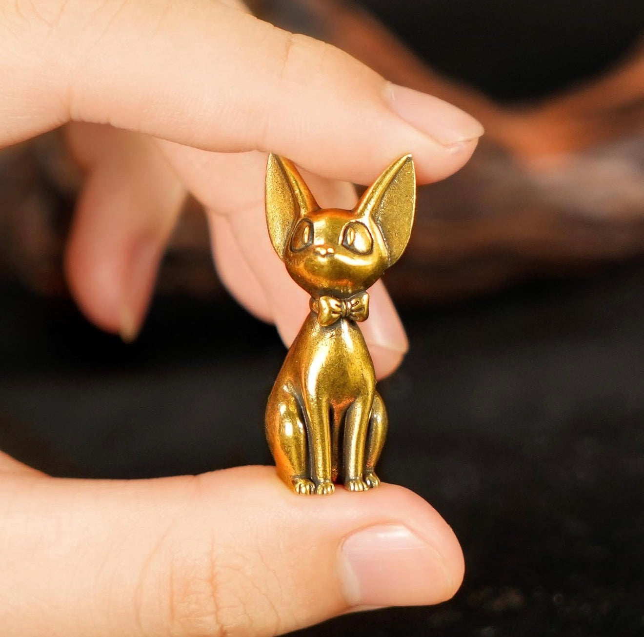 Brass Mini Bowtie Cat Collectible Figurine