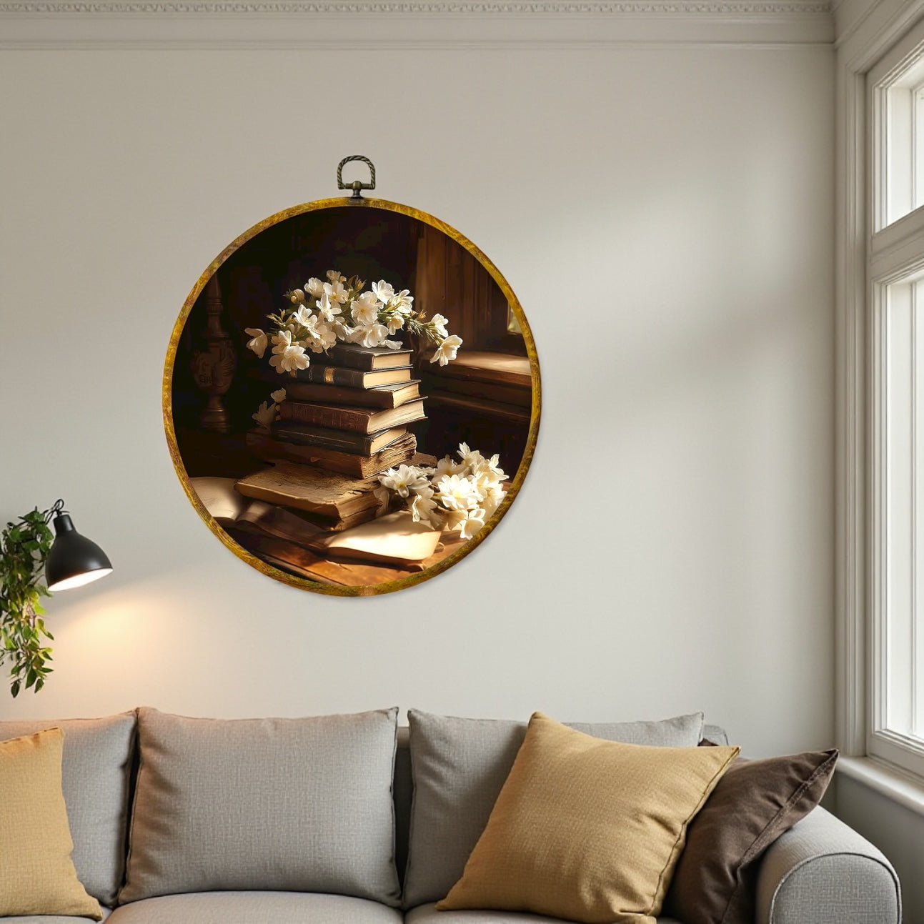 Canvas Animal Artwork: Round Framed