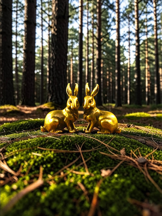 Brass Mini Rabbit Buds Collectible Figurines - Set Of 2