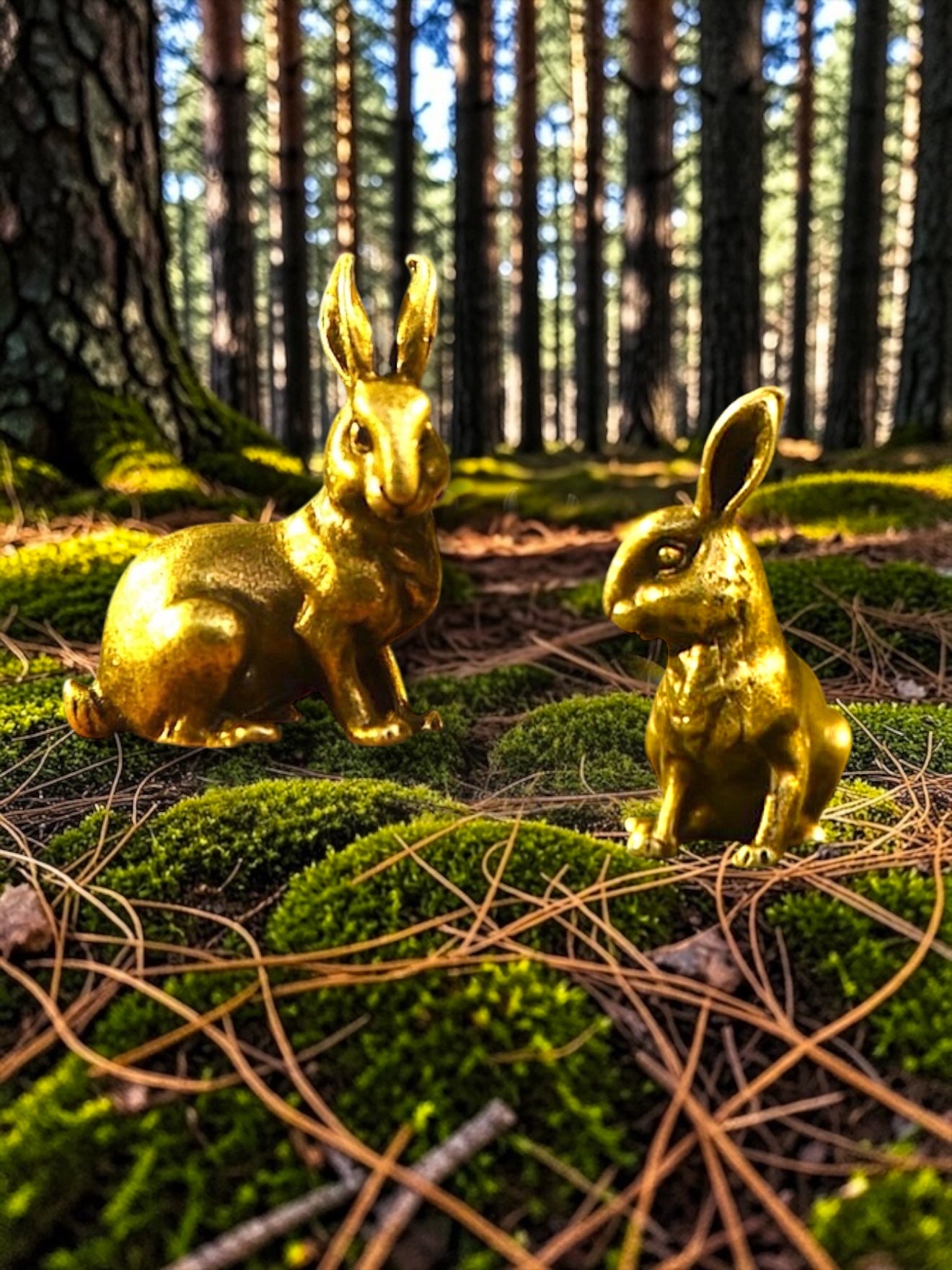 Brass Mini Rabbit Buds Collectible Figurines - Set Of 2