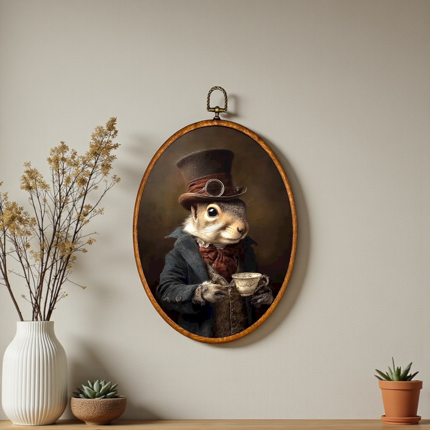 Canvas Animal Artwork: Oval Framed