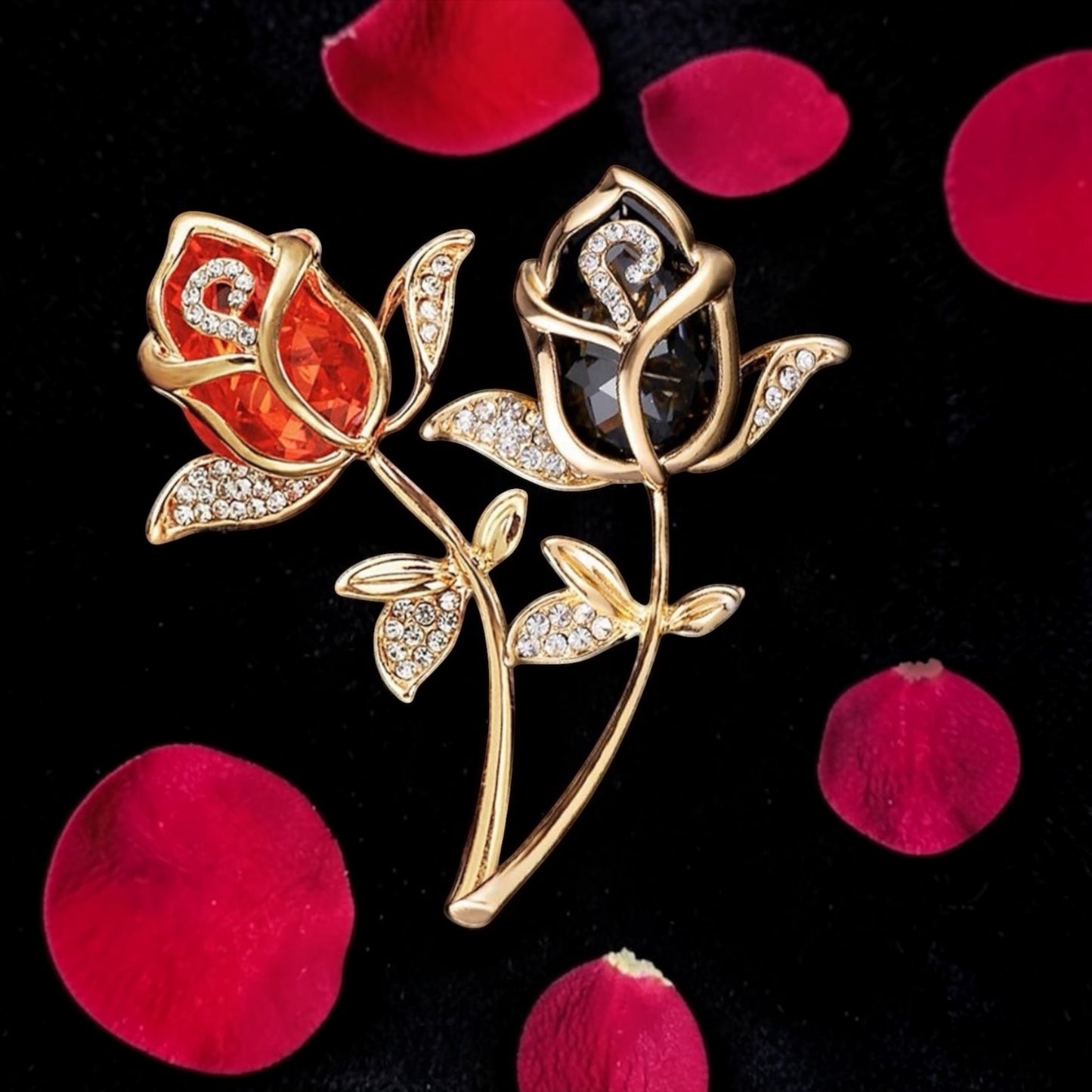 Vintage Gold Trim Rose Brooches