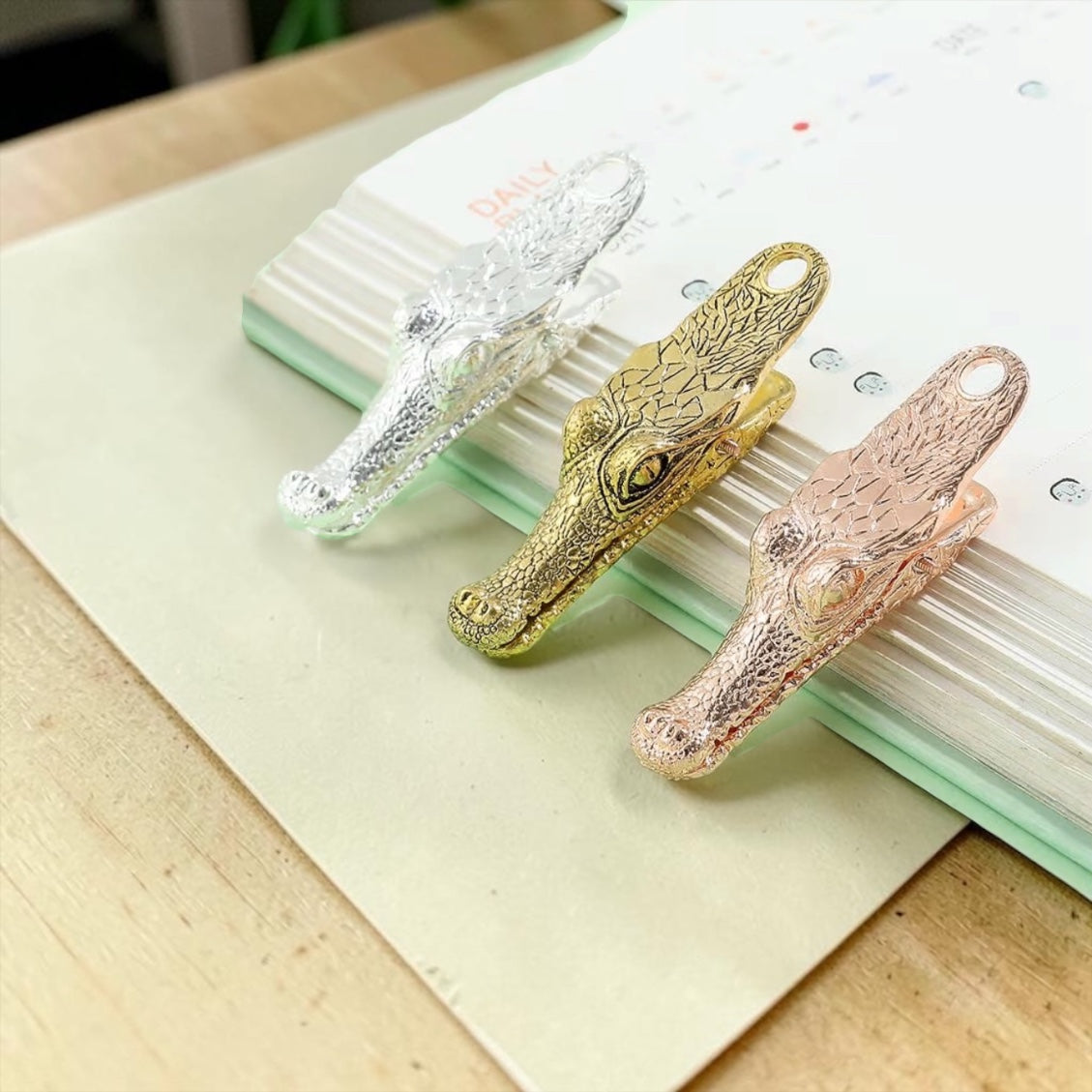 Retro Metal Crocodile Head Book Journal Clip - Set Of 3