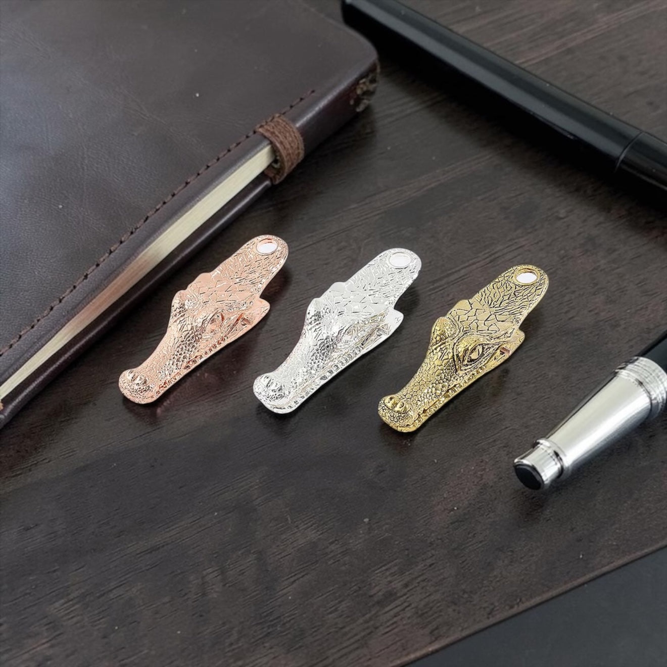 Retro Metal Crocodile Head Book Journal Clip - Set Of 3