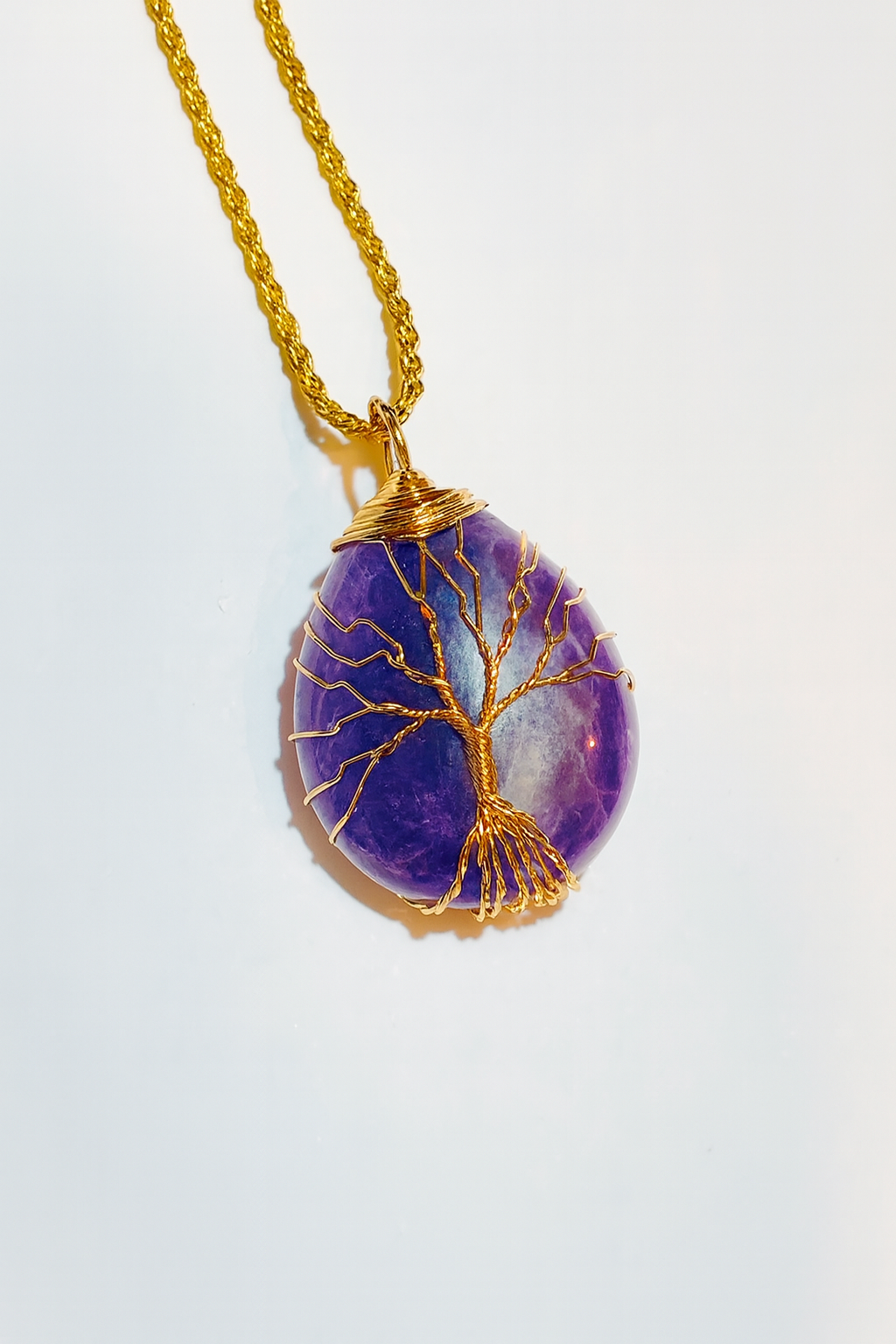 Amethyst Stone Wire Wrapped Tree of Life Necklace