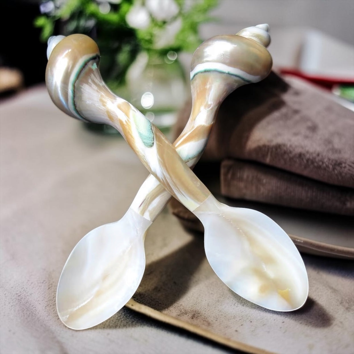 Mother Of Pearl Shell Shaped Spoon -Set of 2