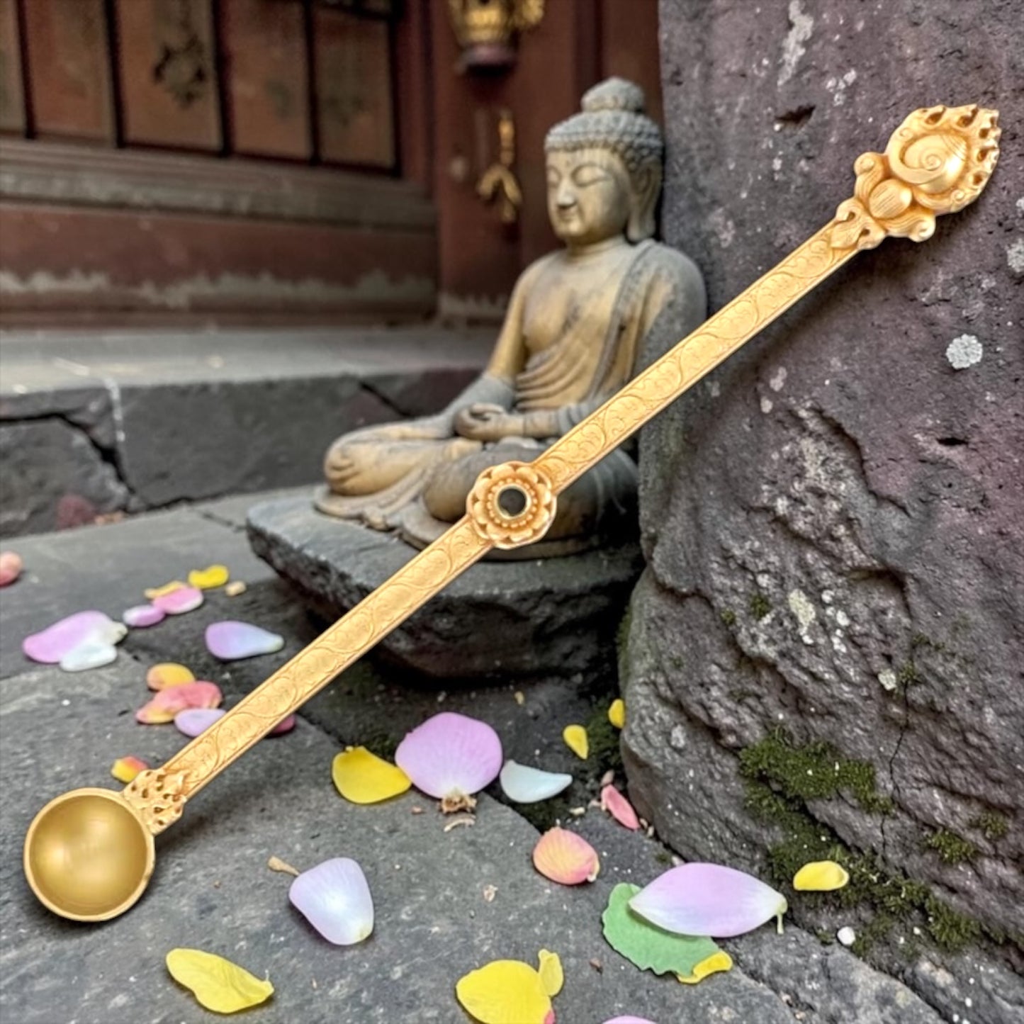 Brass Stylish Buddha Pooja Spoon – Sacred Ritual & Offering Tool
