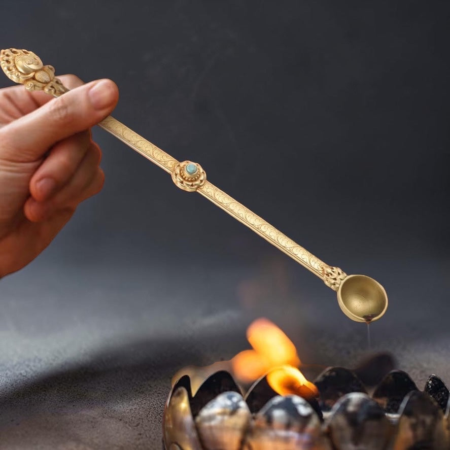 Brass Stylish Buddha Pooja Spoon – Sacred Ritual & Offering Tool