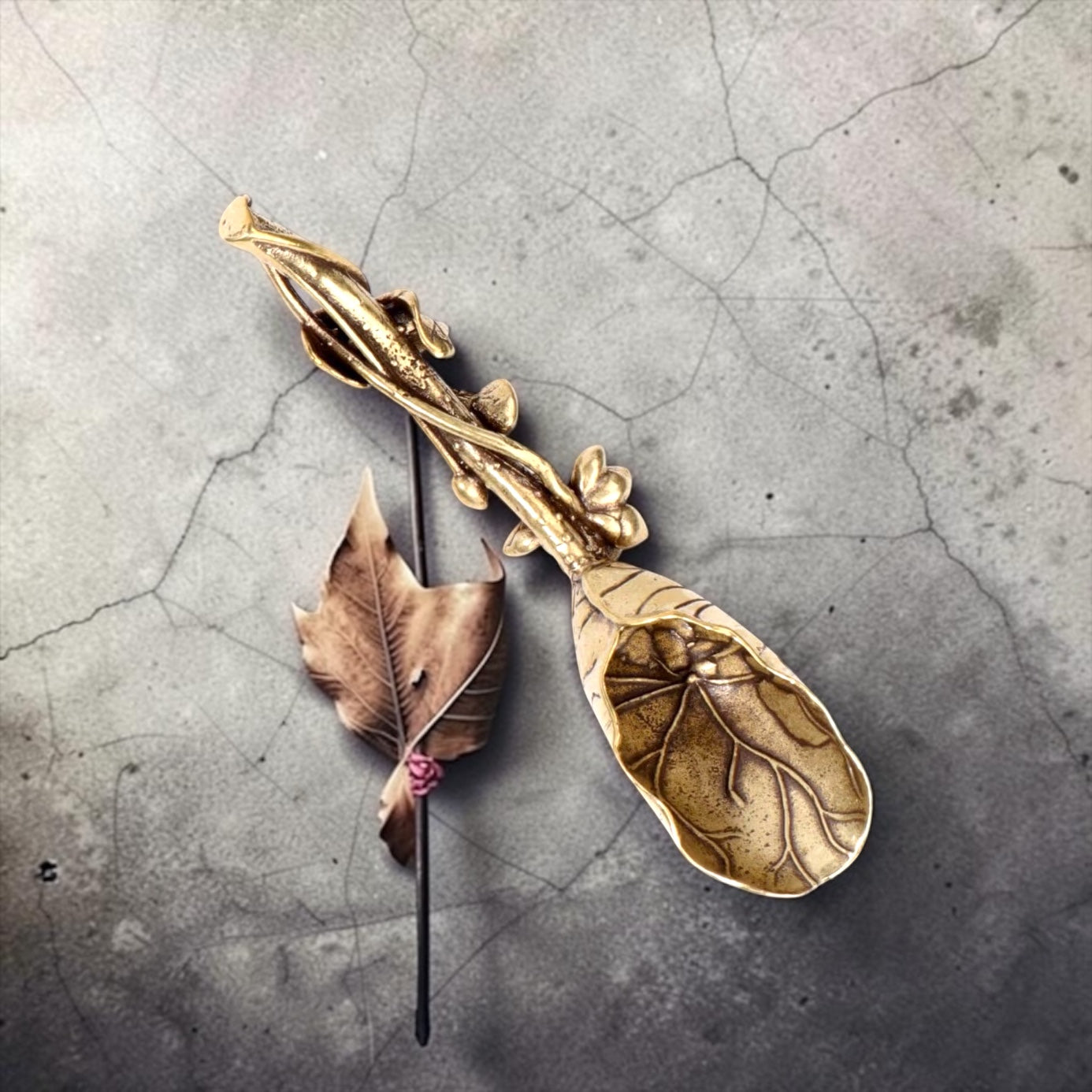 Brass Lotus Flower Shovel Spoon- Tea Coffee or Dessert Spoons