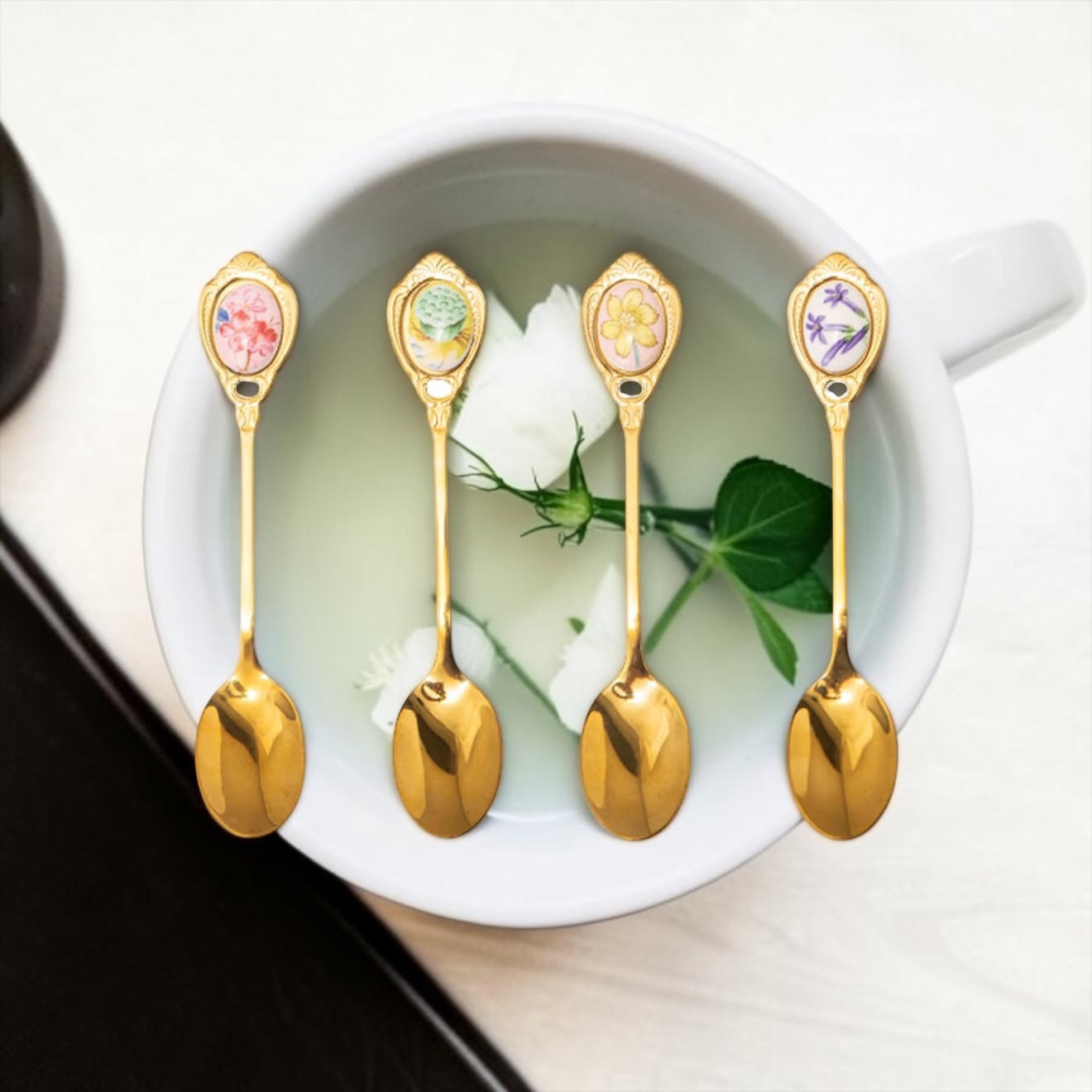 Stainless Steel Elegant Floral Mini Teaspoon - Set Of 4