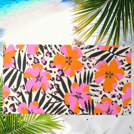 Pink Orange Flowers Beach Towel – Soft, Vibrant & Ready for Adventure